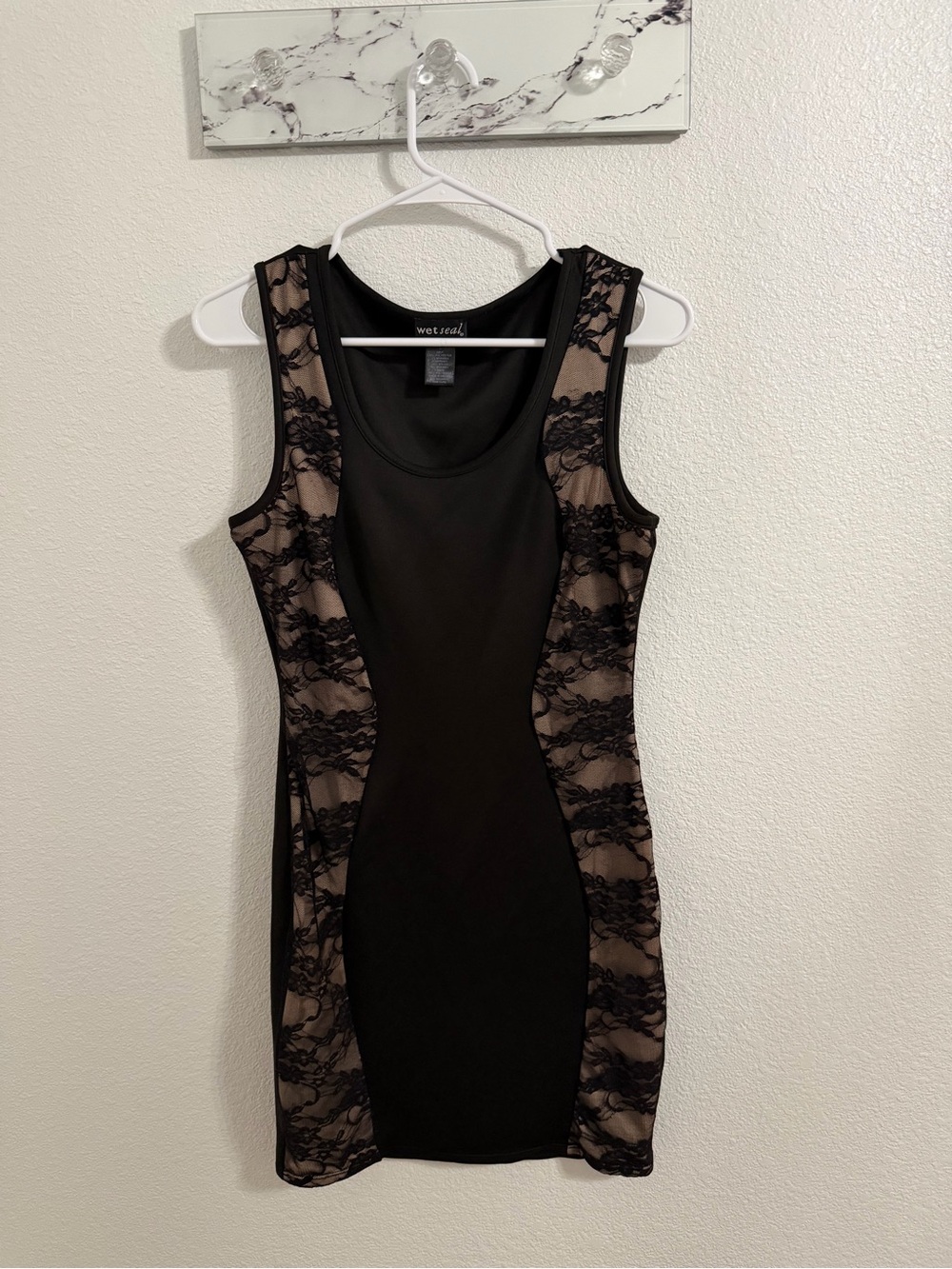 Wet Seal Black Dress with Nude-Lace Panels